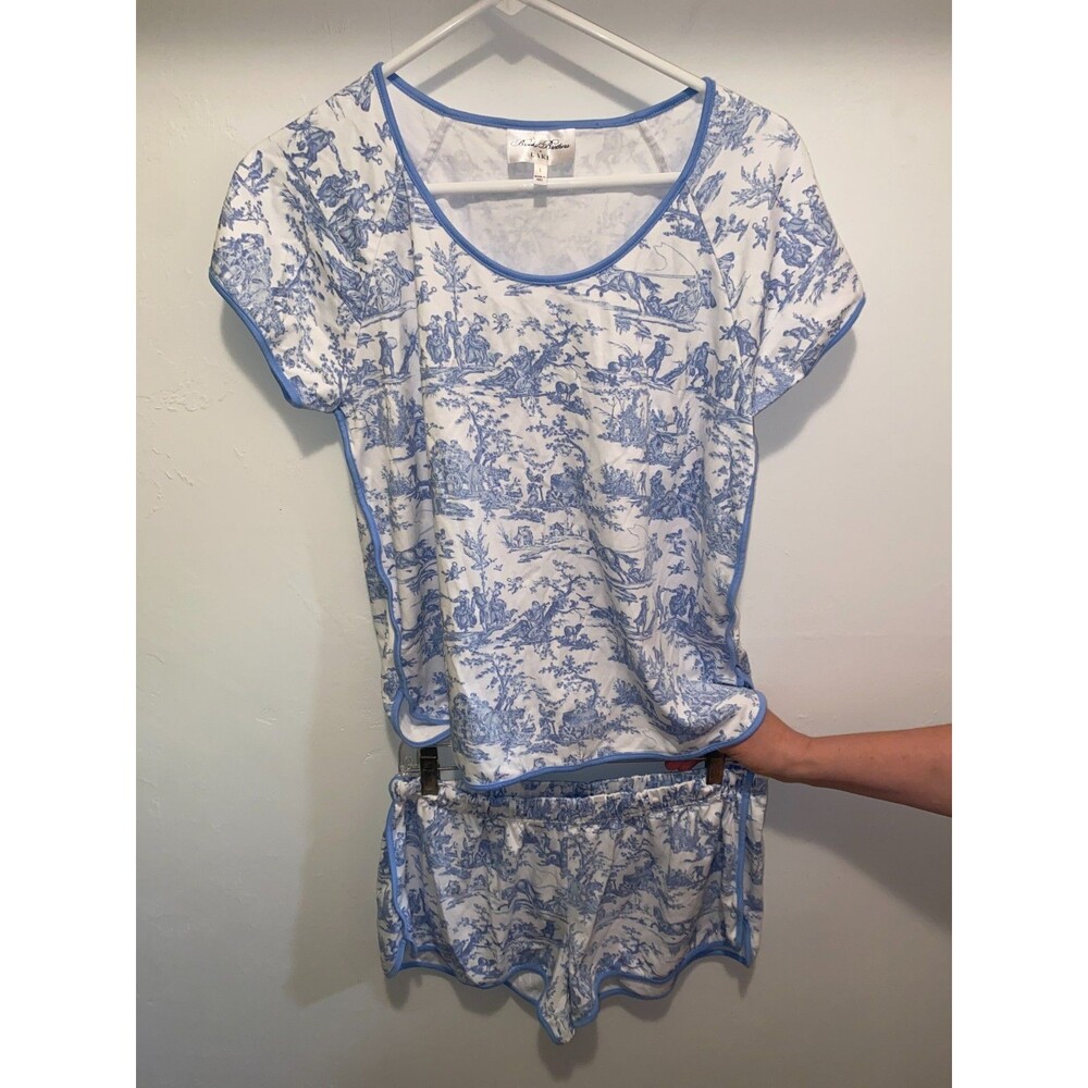 Brooks Brothers X LAKE Women's L Shorts Pajamas Set in Classic Blue Toile